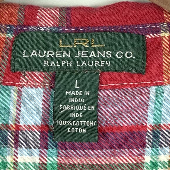 Ralph Lauren Button Up Shirt Women Large Red Multi Plaid Flannel Western Casual - Picture 6 of 8